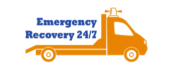 Emergency Recovery 24/7 Logo - a pickup truck with a siren on top with the company name on the back of it